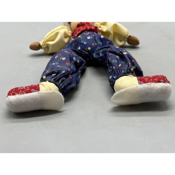 Handmade Fabric Rag Doll With Floral Patterned Clothes & White Felt Hat 12" READ - Picture 10 of 16
